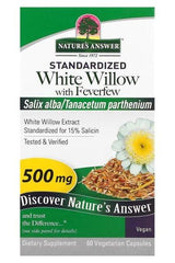 Nature's Answer White Willow with Feverfew, 60 vegan capsules, for natural pain relief and anti-inflammatory support.