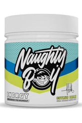 Naughty Boy ENERGY pre-workout supplement jar Citrus Dream flavor with vibrant label design.