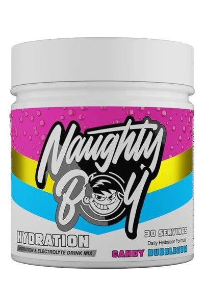 Naughty Boy Hydration drink mix in Candy Bubblegum flavor for electrolytes and hydration.