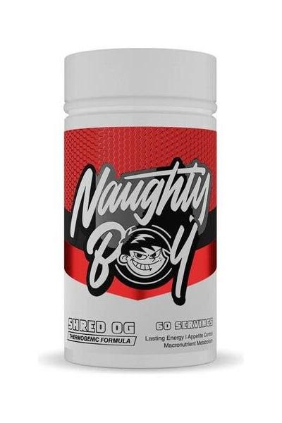 Naughty Boy Shred OG thermogenic formula bottle with 60 servings for lasting energy and appetite control.