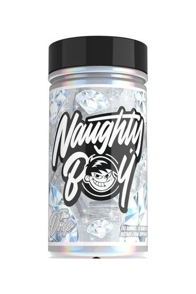 Naughty Boy The Drip thermogenic capsule bottle with diamond graphics for energy boost and thermogenesis.