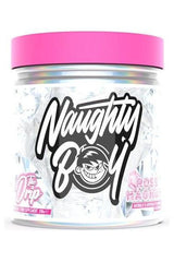 Naughty Boy - The Drip energy supplement jar with logo and pink lid, designed for focus and fat burning.