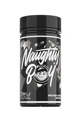 Naughty Boy - The Turk supplement bottle for muscle growth and recovery, featuring bold branding and world map design.