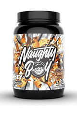 Naughty Boy Whey 100 protein powder in Cinnamon Cookie Dough flavor, high-quality whey blend for muscle recovery.