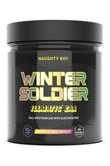 Naughty Boy Winter Soldier Illmatic EAA supplement with mango and passionfruit flavor for muscle recovery.
