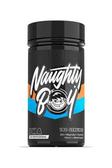 Naughty Boy ZMA supplement bottle with 180 capsules, supports muscle growth and recovery.