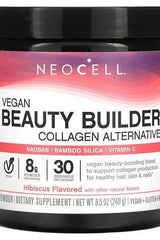 NeoCell Vegan Beauty Builder Collagen Alternative Powder, Hibiscus flavor, 240g for healthy hair, skin, and nails.