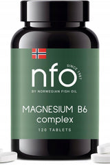 NFO Magnesium B6 complex bottle with 120 tablets, promoting nerve regulation and psychological health.
