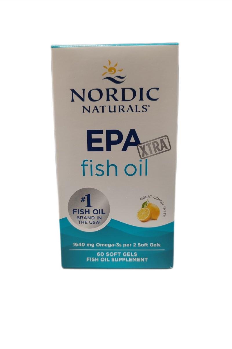 Nordic Naturals EPA Xtra Fish Oil packaging, contains omega-3 for heart and immune support.