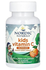 Nordic Naturals Kids Vitamin C Gummies bottle, supports immune health, gluten-free, with a tasty mandarin flavor.
