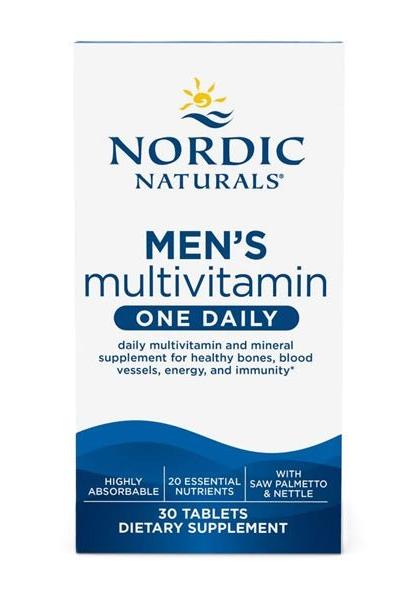 Nordic Naturals Men's Multivitamin One Daily, 30 tablets, daily supplement for men's health, energy, and immunity.