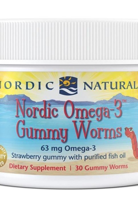 Nordic Naturals - Nordic Omega-3 Gummy Worms, 63mg Strawberry - 30 gummy worms - Nutri.se