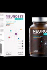 Norsa Pharma Neuroset B-Complex supplement box and bottle displaying benefits for nerve health and energy metabolism.