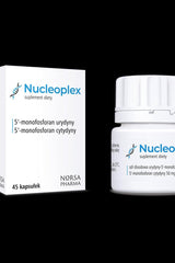 Norsa Pharma Nucleoplex supplement bottle and box with 45 capsules for uridine support.