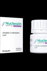 Norsa Pharma Nucleozin Complete 60 capsules packaging with product details and composition.