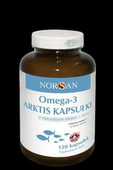 Norsan Omega-3 Arktis gelkapslar med naturlig olja från arktisk torsk för hjärt- och hjärnhälsa.