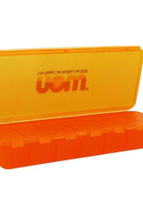 NOW Foods 7 Day Pill Case in orange, with seven separate compartments for weekly medication organization.