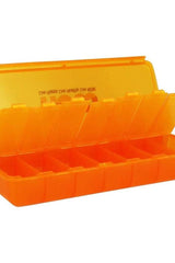 Now Foods 7 Day Pill Case in bright orange for organizing weekly vitamins and supplements.