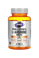 Now Foods Arginine 1000 mg supplement bottle with 60 tablets for protein metabolism and muscle maintenance.