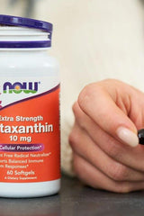 Now Foods Astaxanthin 10 mg softgels for cellular protection and immune support, dietary supplement.