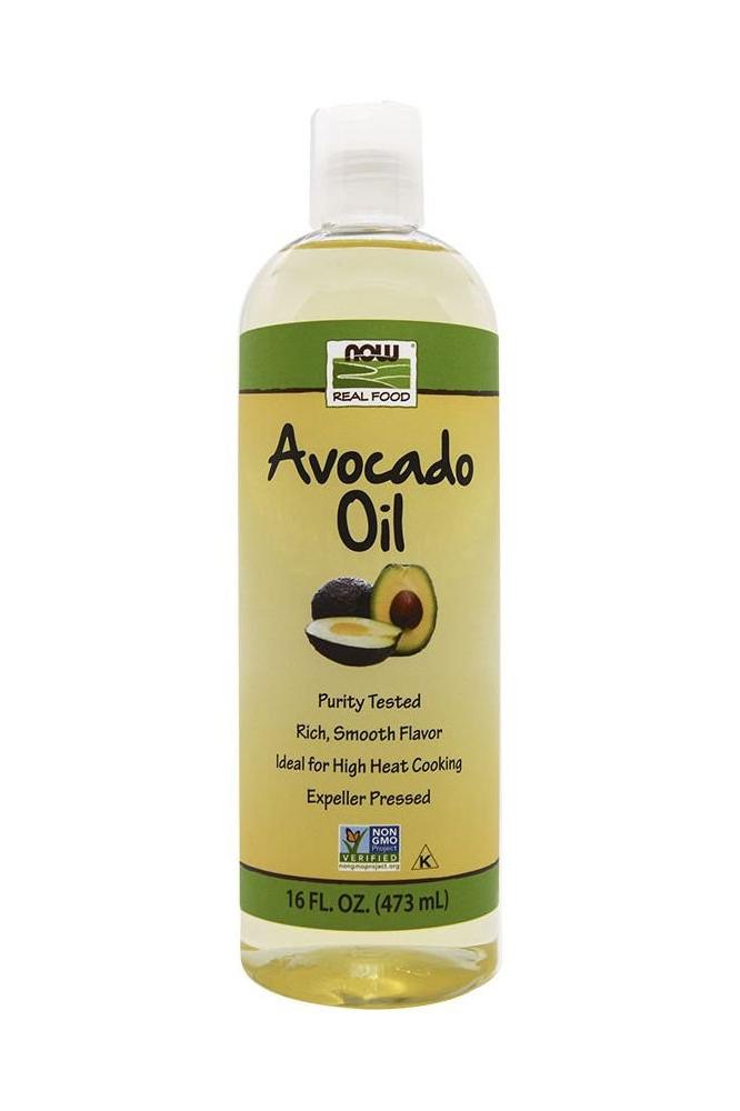 Now Foods Avocado Cooking Oil 473 ml bottle, purity tested, rich flavor, ideal for high heat cooking.
