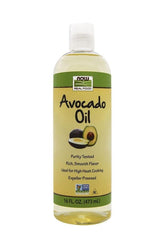 Now Foods Avocado Cooking Oil 473 ml bottle, purity tested, rich flavor, ideal for high heat cooking.