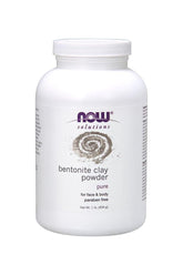 Now Foods Bentonite Clay Powder in a white container, 450g, for face and body, natural, paraben-free mask.