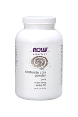 Now Foods Bentonite Clay Powder in a white container, 450g, for face and body, natural, paraben-free mask.