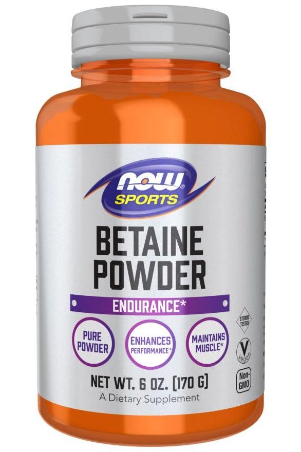 NOW Foods Betaine Powder 170g bottle for enhanced performance and muscle maintenance.