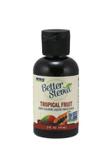 Now Foods BetterStevia Liquid Tropical Fruit, zero-calorie natural sweetener in a 2 oz bottle.