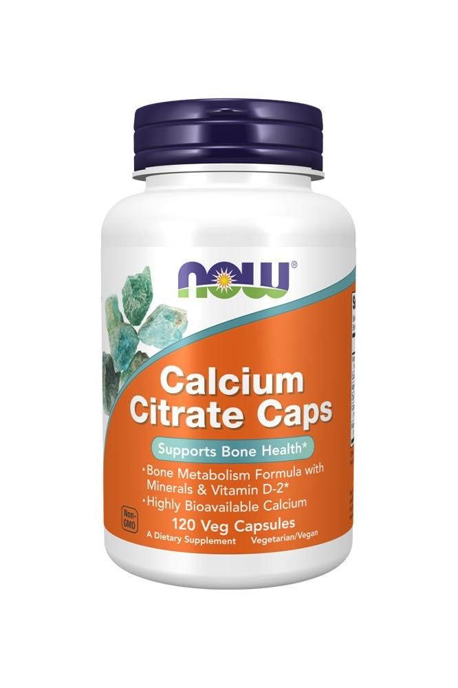 NOW Foods Calcium Citrate Veg Capsules, 120 count, supports bone health and metabolism, highly bioavailable calcium with Vitamin D.