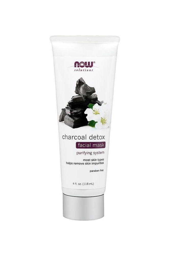 NOW Solutions Charcoal Detox Facial Mask 118ml tube for deep skin cleansing and impurity removal.