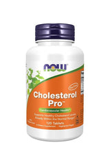Now Foods Cholesterol Pro supplement bottle for cardiovascular health with 120 tablets support healthy cholesterol levels.