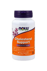 Now Foods Cholesterol Support bottle, 90 vegan capsules for healthy cholesterol levels and cardiovascular health.