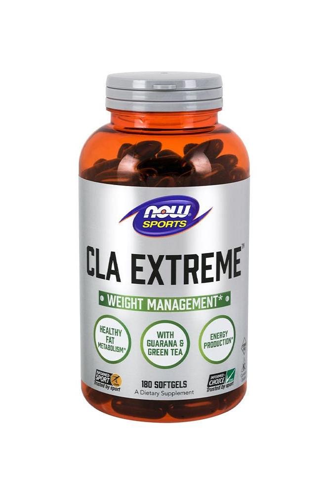 Now Foods CLA Extreme 180 softgels for weight management with guarana and green tea extract.
