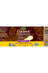 Now Foods Coconut Infusions Non-Dairy Butter Flavor, Organic 355 ml packaging featuring virgin coconut oil.