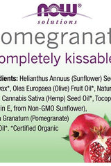 Label for Now Foods Pomegranate Completely Kissable Lip Balm with ingredients listed.