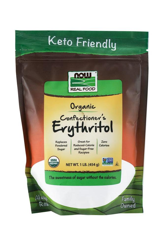Now Foods Organic Confectioner's Erythritol 454 g, a sugar alternative that's zero calories and keto-friendly.