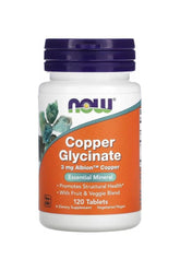 Now Foods Copper Glycinate 3 mg dietary supplement, 120 tablets, supports structural health, vegetarian and Non-GMO.