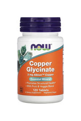 Now Foods Copper Glycinate 3 mg dietary supplement, 120 tablets, supports structural health, vegetarian and Non-GMO.