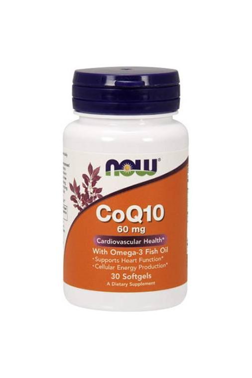 Now Foods CoQ10 60 mg softgels with Omega-3 fish oil for heart health and energy support