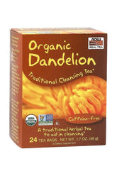 Now Foods Organic Dandelion Tea, 24 caffeine-free tea bags for natural cleansing and detox benefits.