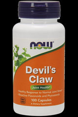 NOW Foods Devil's Claw Root 100 Vcaps for joint health, featuring bioactive flavonoids and phytosterols.