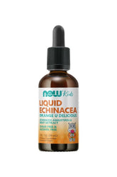 Now Foods Kid's Liquid Echinacea, alcohol-free herbal supplement in a 59 ml bottle with orange-vanilla flavor.