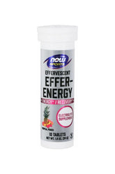 Now Foods Effer-Energy effervescent tablets in tropical punch flavor, 10 count for energy and recovery.