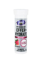 Now Foods Effer-Hydrate effervescent electrolyte supplement for hydration and recovery, featuring strawberry flavor.