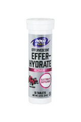 Now Foods Effer-Hydrate Effervescent electrolyte supplement for recovery, 10 tablets in a tube, mixed berry flavor.