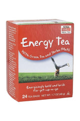 Now Foods Energy Tea box with 24 tea bags, features green tea and yerba maté for an energizing boost.
