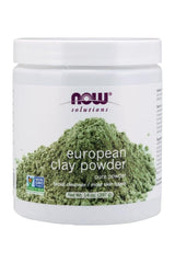 NOW European Clay Powder in a 397g jar, suitable for deep cleansing and detoxifying various skin types.