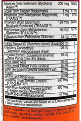 Ingredient label for Now Foods Eve Women's Multiple Vitamin including Evening Primrose and CoQ10.